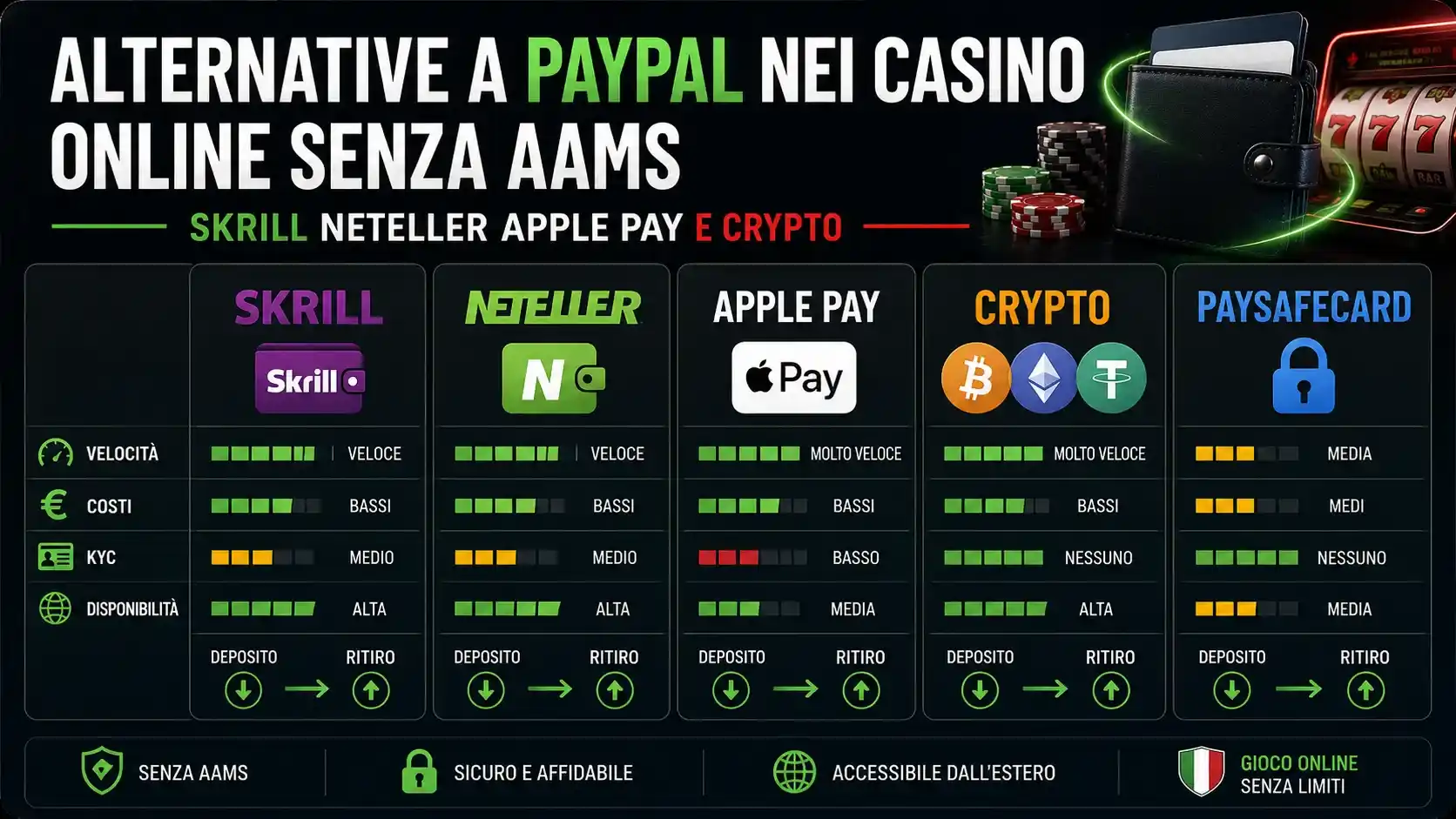 Alternative a PayPal nei casino online senza AAMS