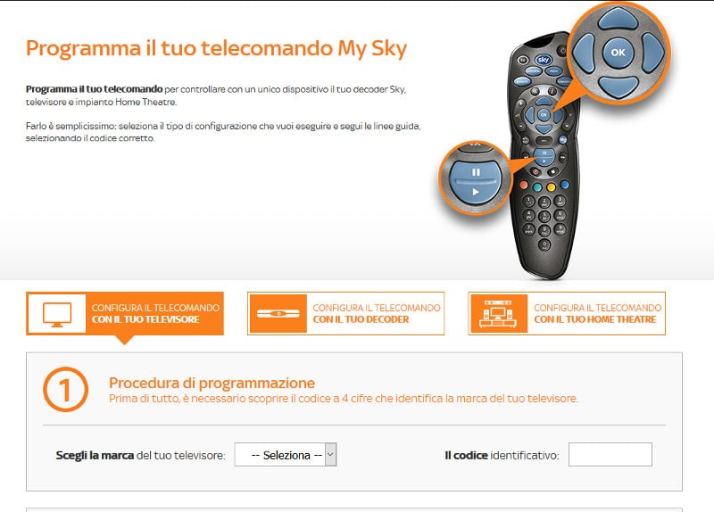configurare telecomando sky q tv